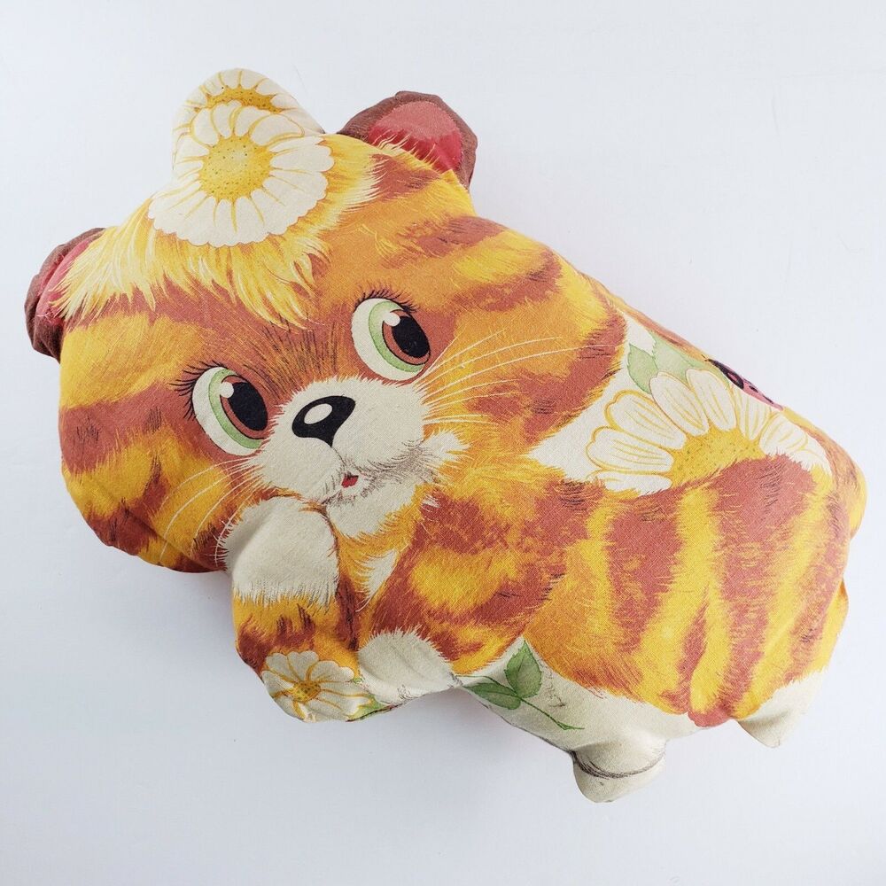 Vintage Tiger Cub Rags Pillow Fabric Panel Cut n Sew Craft Orange Stuffed Animal